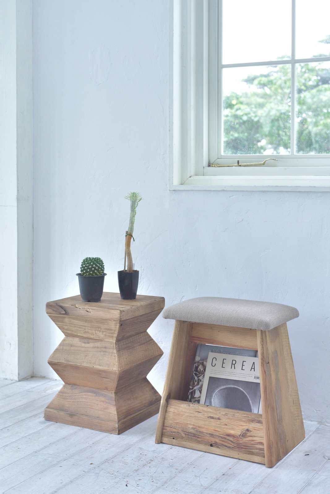 スツール 椅子 チェア ローチェア サイドテーブル ギザギザ 天然木 古 