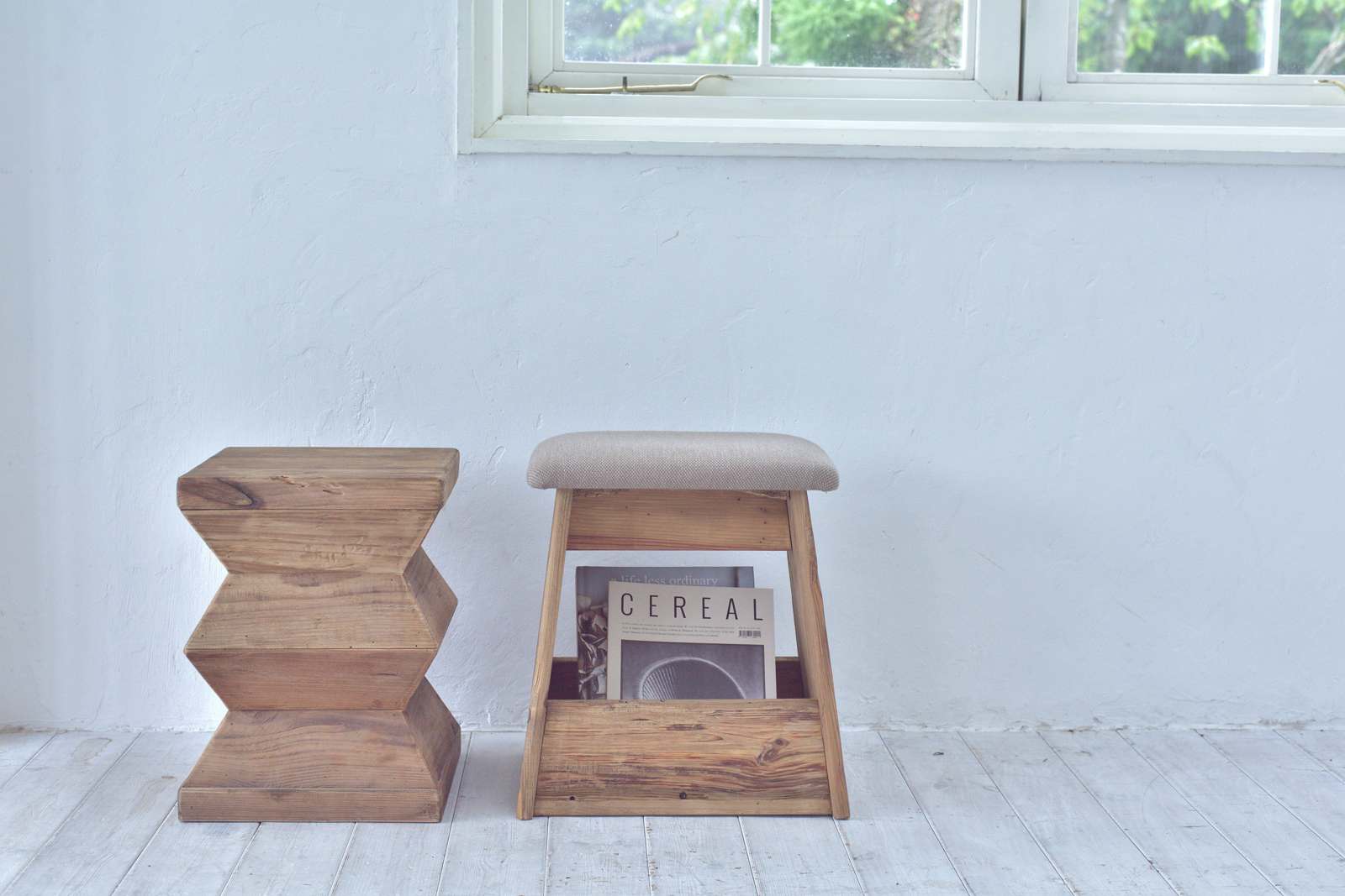 スツール 椅子 チェア ローチェア サイドテーブル ギザギザ 天然木 古 